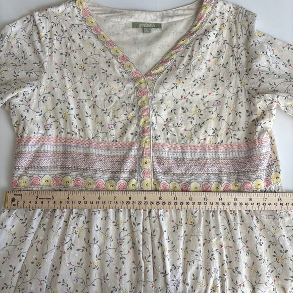 Avaasa Ivory Floral w/metallic A-line Flared Kurta Maxi Dress 3/4 Sleeves Sz L - Picture 6 of 10